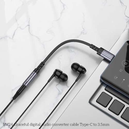 Перехідник BOROFONE BV24 Graceful digital audio converter cable Type-C to 3.5mm Metal Grey